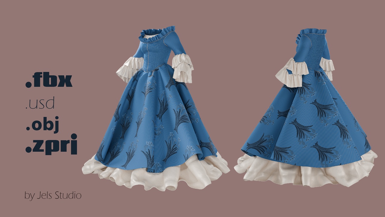 Media 1 for listing Baroque inspired gown with embroidery flowers pattern
