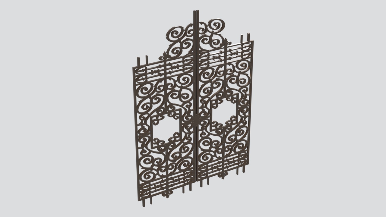 Media 1 for listing Scrollwork Wrought Iron Double Gate with Curved Crest 3D Model