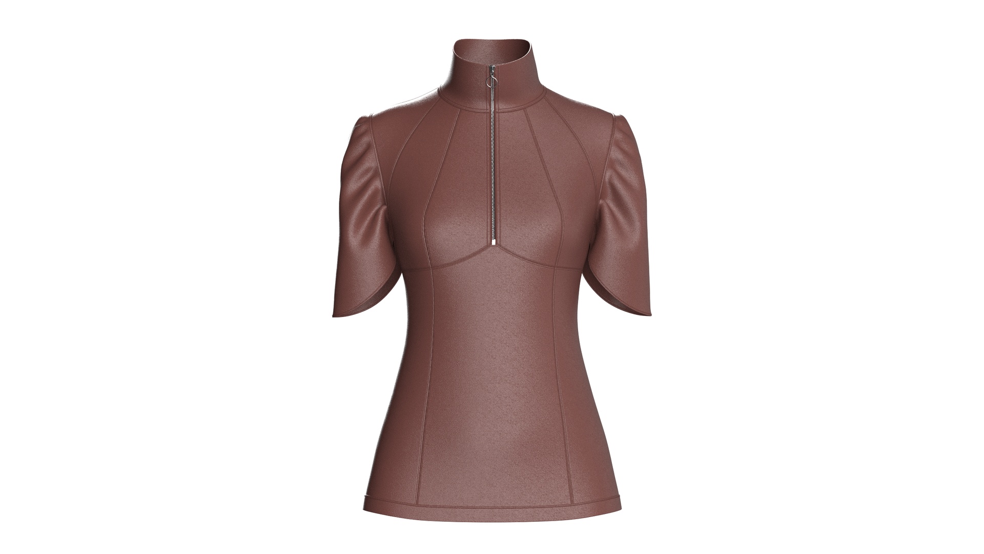 Media 1 for listing Girls Half - Zip Short Sleeve Leather Top | High Poly