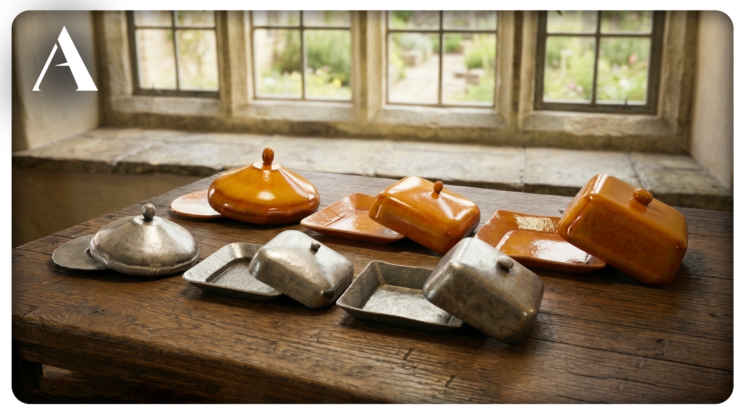 Media 1 for listing Ceramic Butter Dish Set, 3 FBX Models with 2 PBR Texture Variations