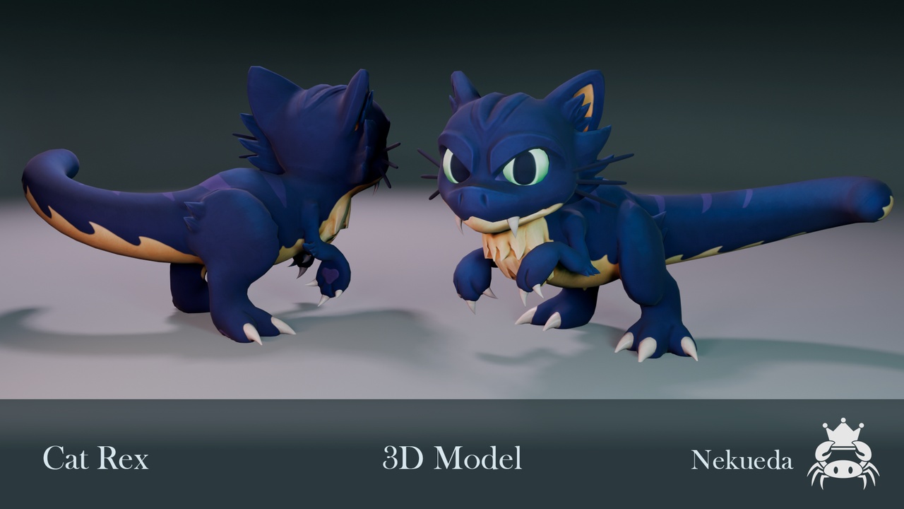 Media 1 for listing Cat Rex – Stylized Cartoon Cute Dino Cat | Rigged + 25 Animations + LODs