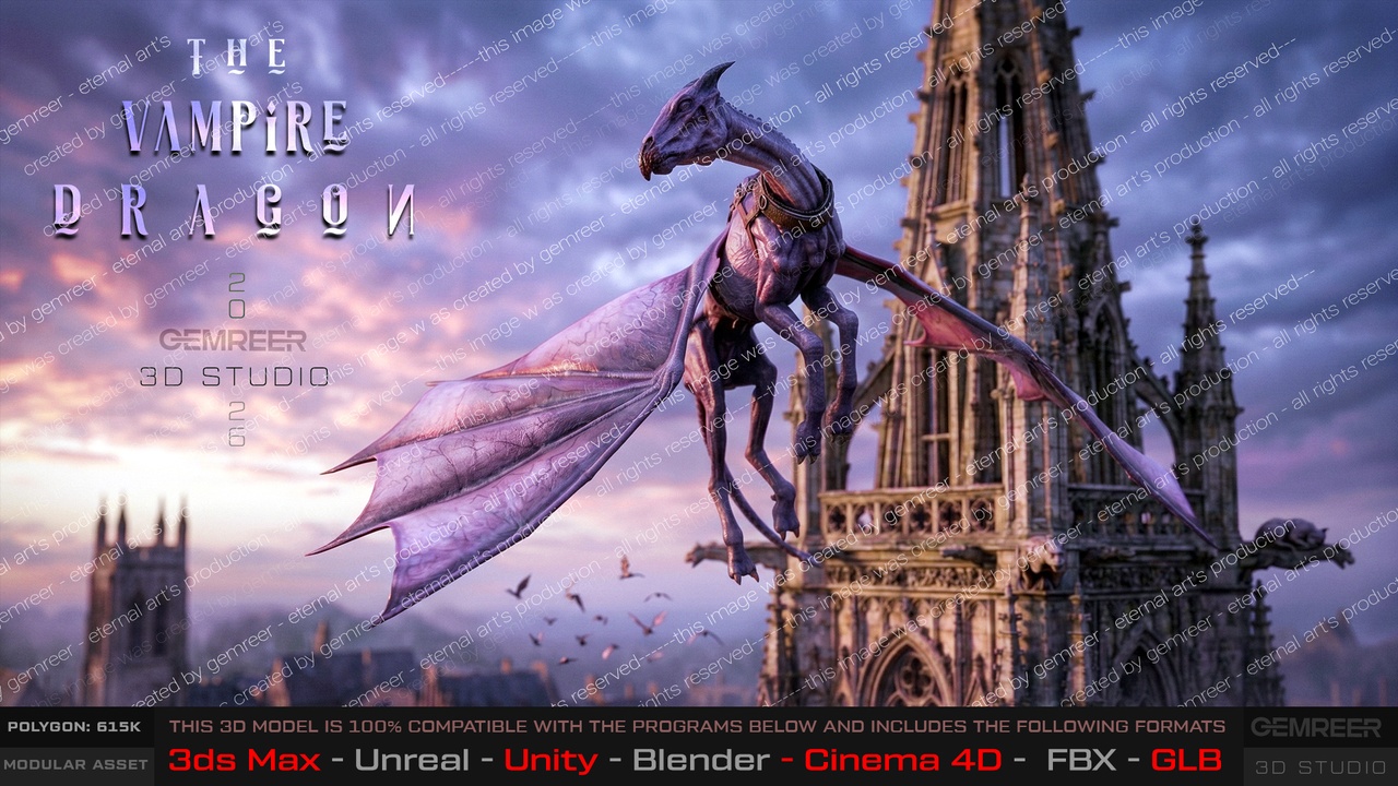 Media 1 for listing Vampire Dragon Fully Rigged and 25 Animation