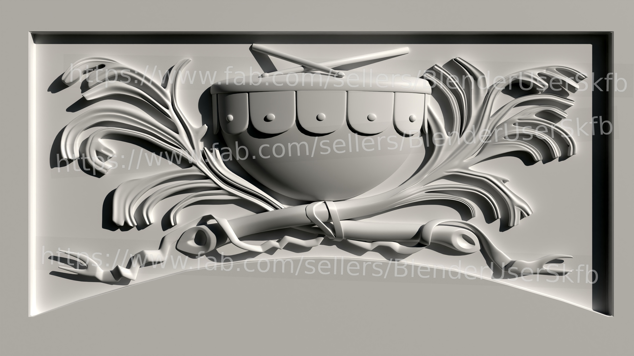 Media 1 for listing Hemispherical Drum with Sticks and Ornamental Flora Relief