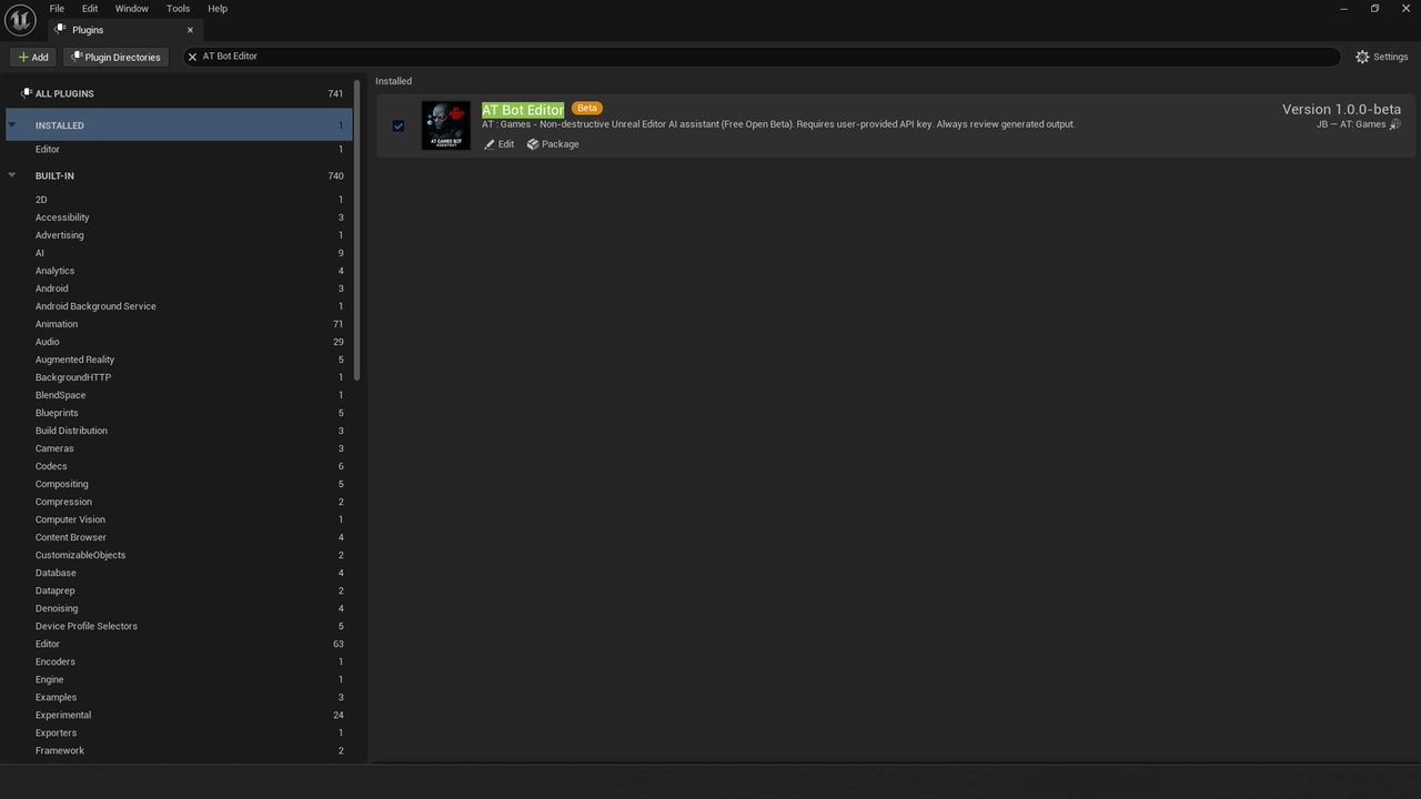 Media 1 for listing AT Bot Editor AI Assistant for Unreal Engine