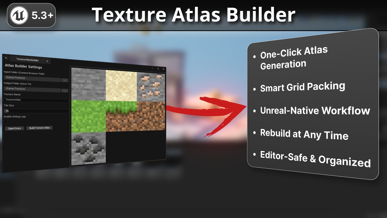 Mídia 1 do anúncio Texture Atlas Builder - One-Click Grid-Packed Atlases for UE5