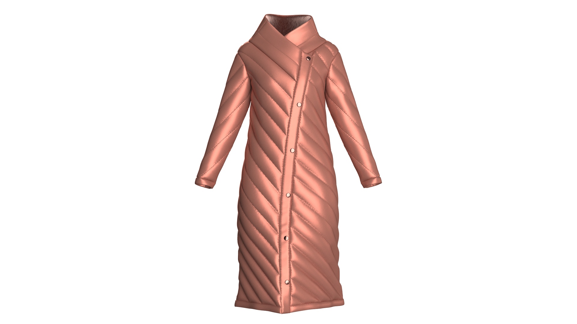 Media 1 for listing Girls Diagonal Quilted Long Puffer Coat With Fur | High Poly