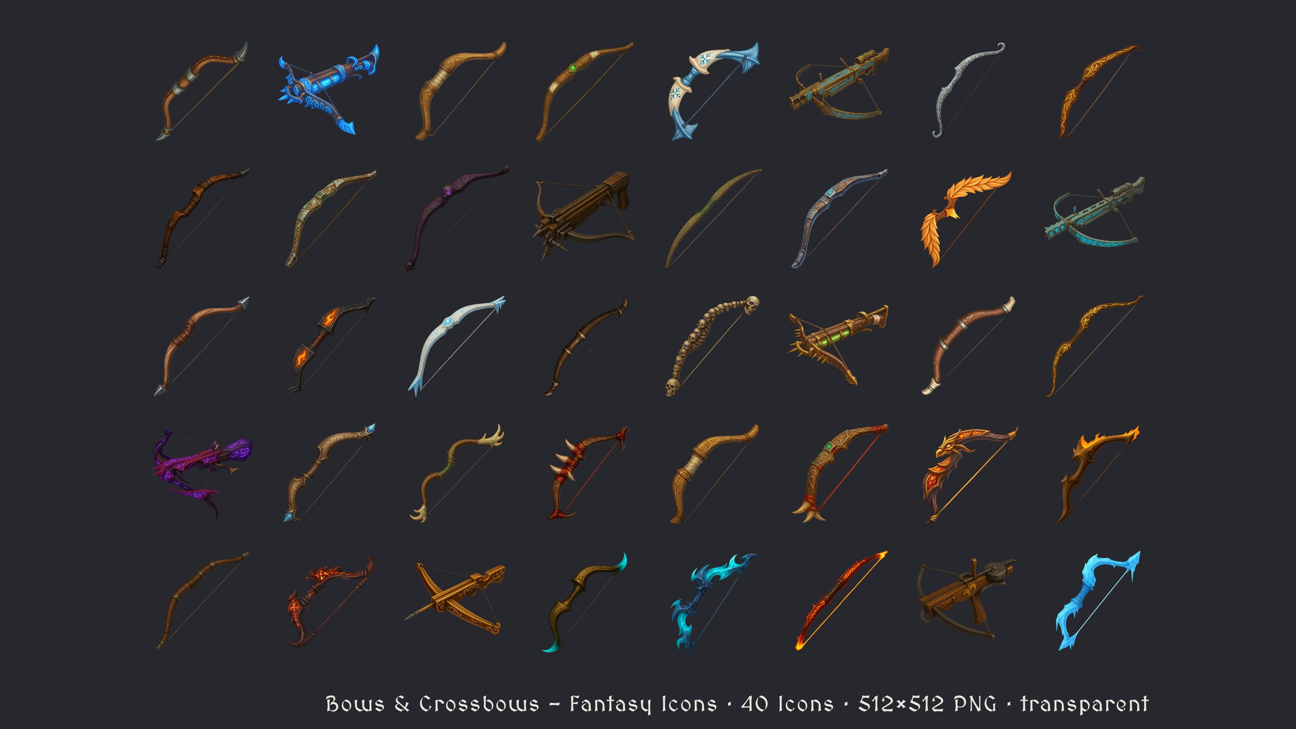 Media 1 for listing Bows & Crossbows - 40 Fantasy Icons [512x512 HD]
