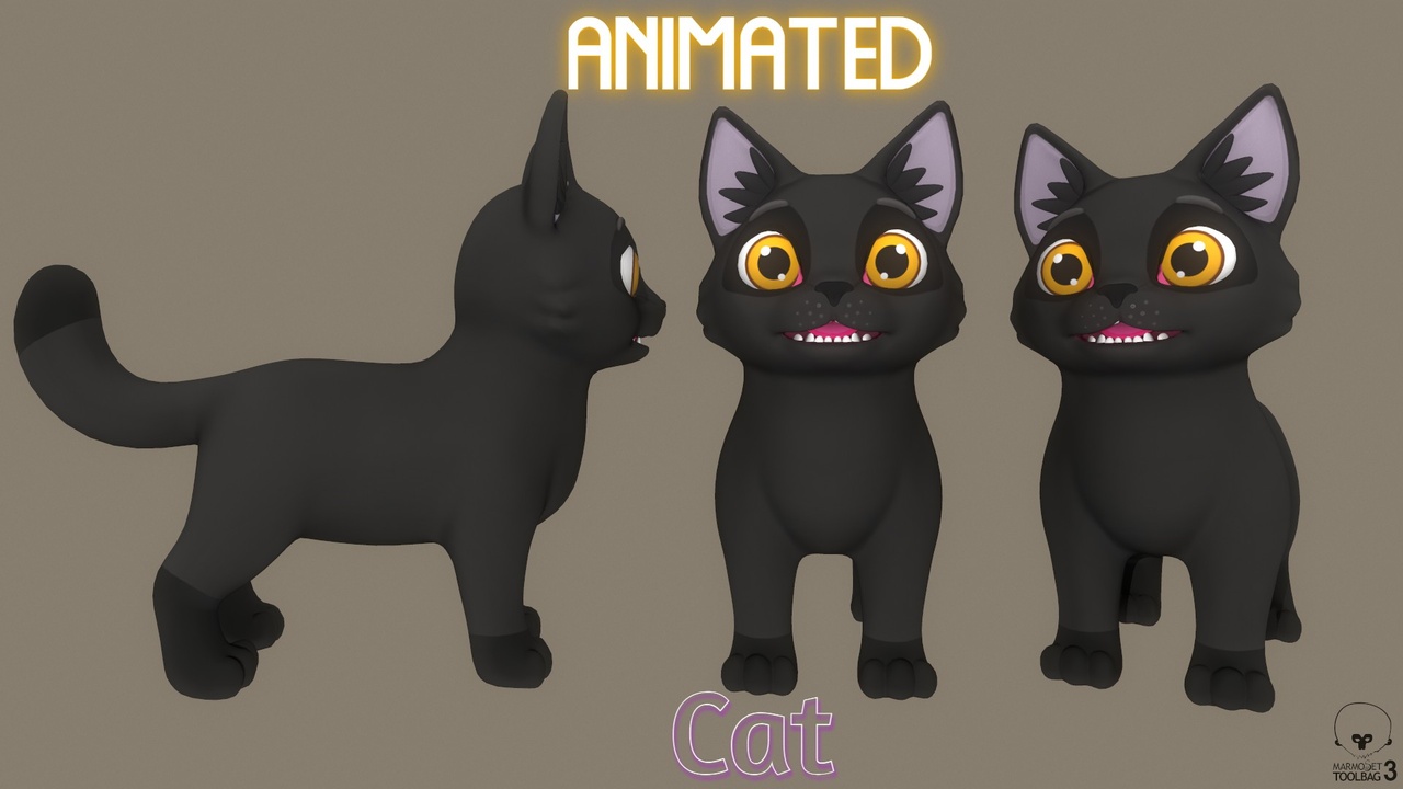 Media 1 for listing Animated Black Cat Cartoon Game Ready Low-poly 3D model