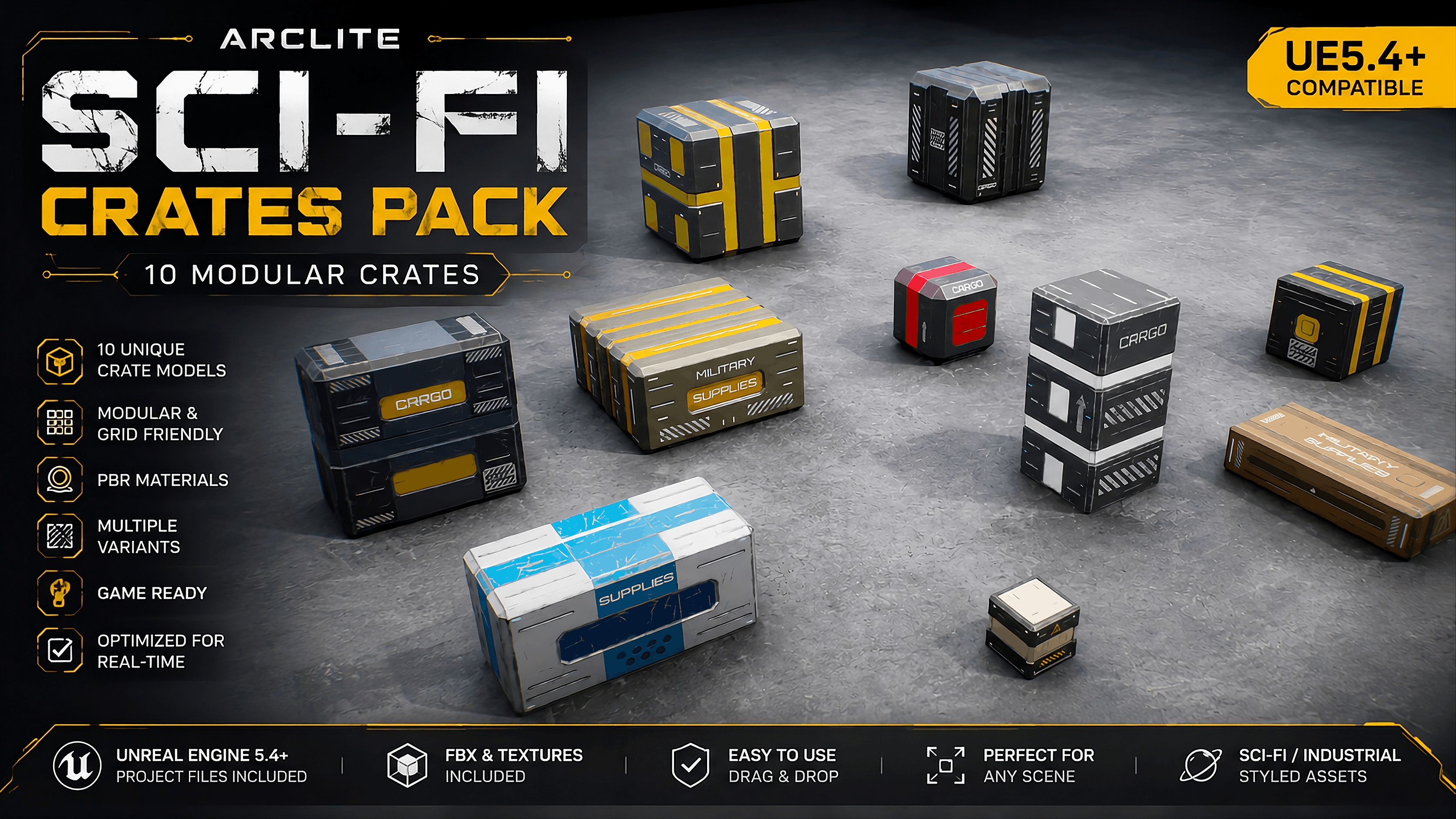 Sci-Fi Crates Pack – Series 01 – (10 Modular Props) | Fab