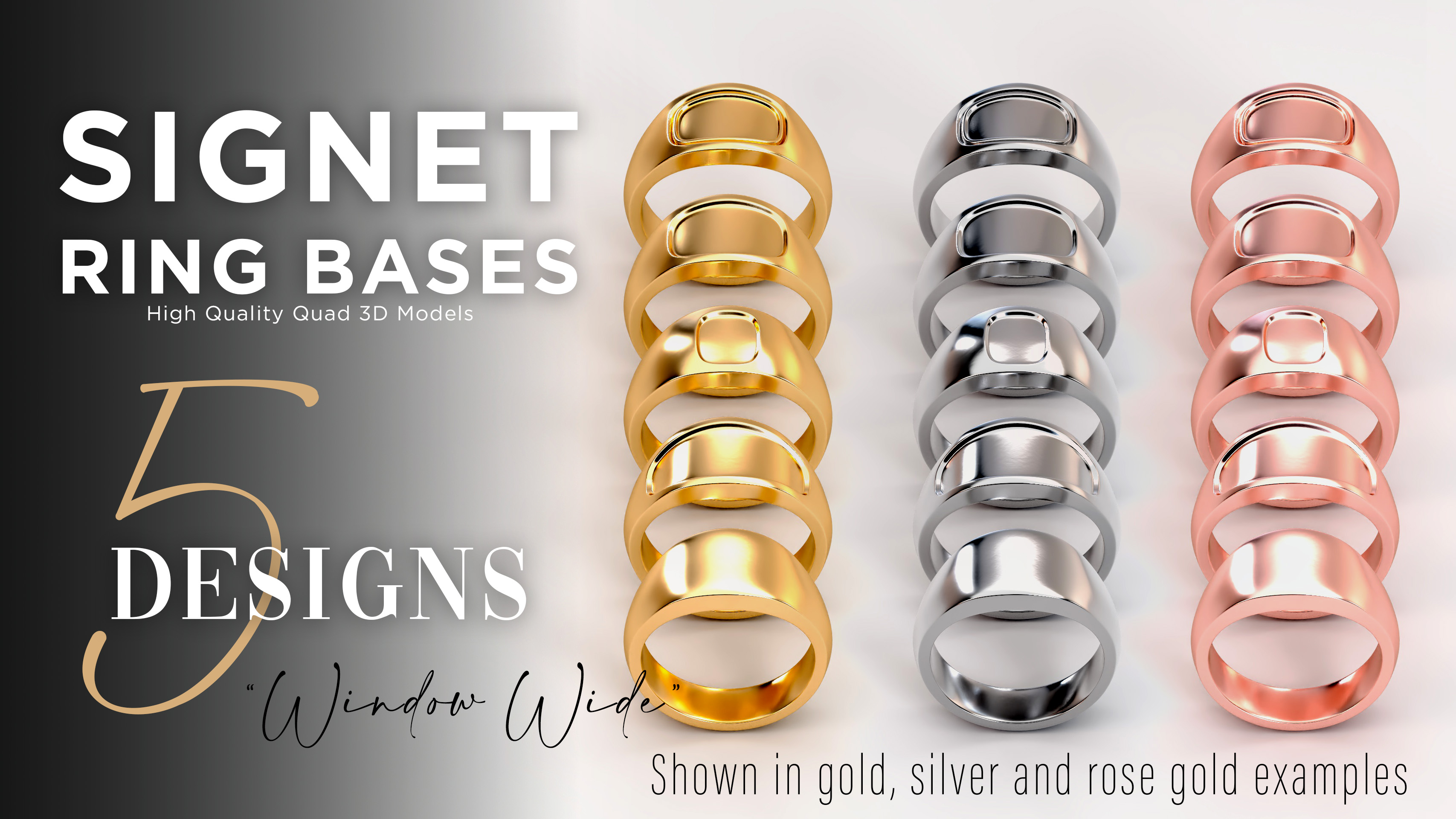 Ten Rings Base “Window Wide” - 5 high quality OBJ signet ring bases | Fab