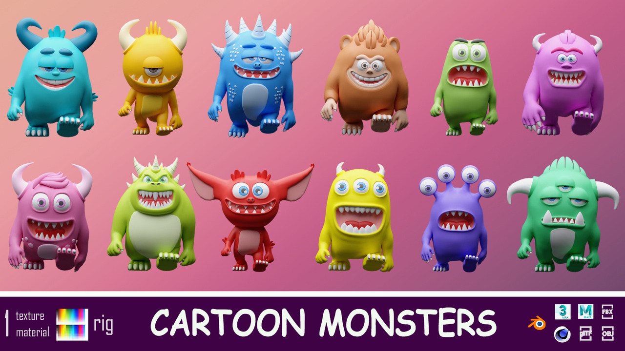 Cartoon characters monsters - Low-poly asset pack 제품 등록을 위한 미디어 1개