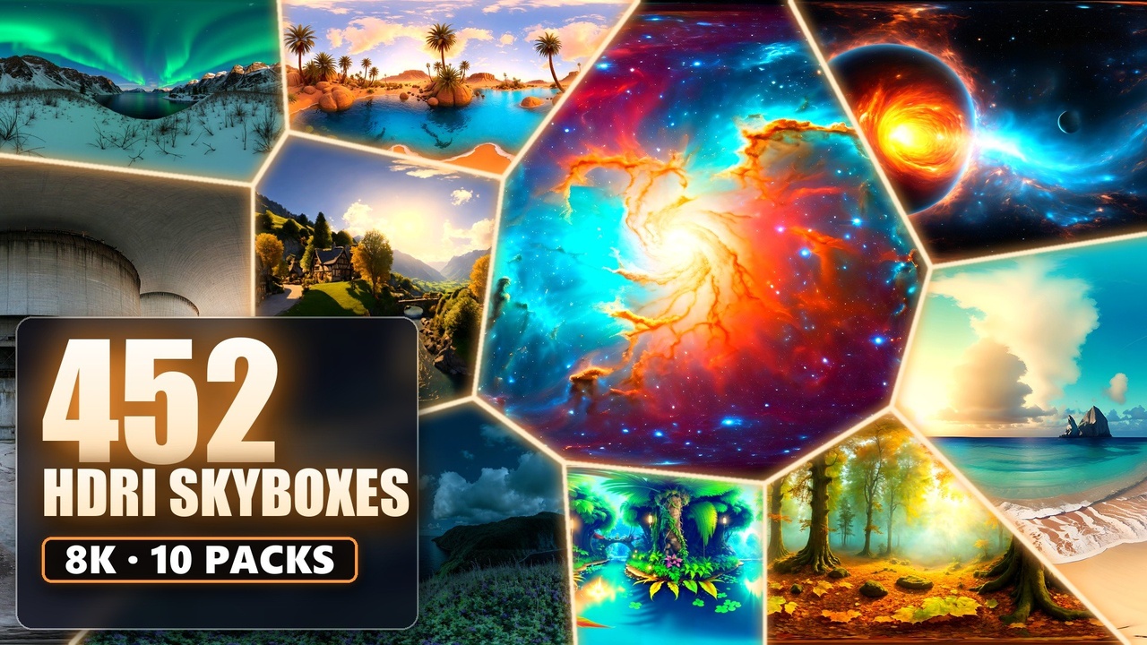 Media 1 for listing Nebula, Aurora & Oasis 8K HDRI Bundle - 452 Skyboxes: Forest, Beach & Ruins