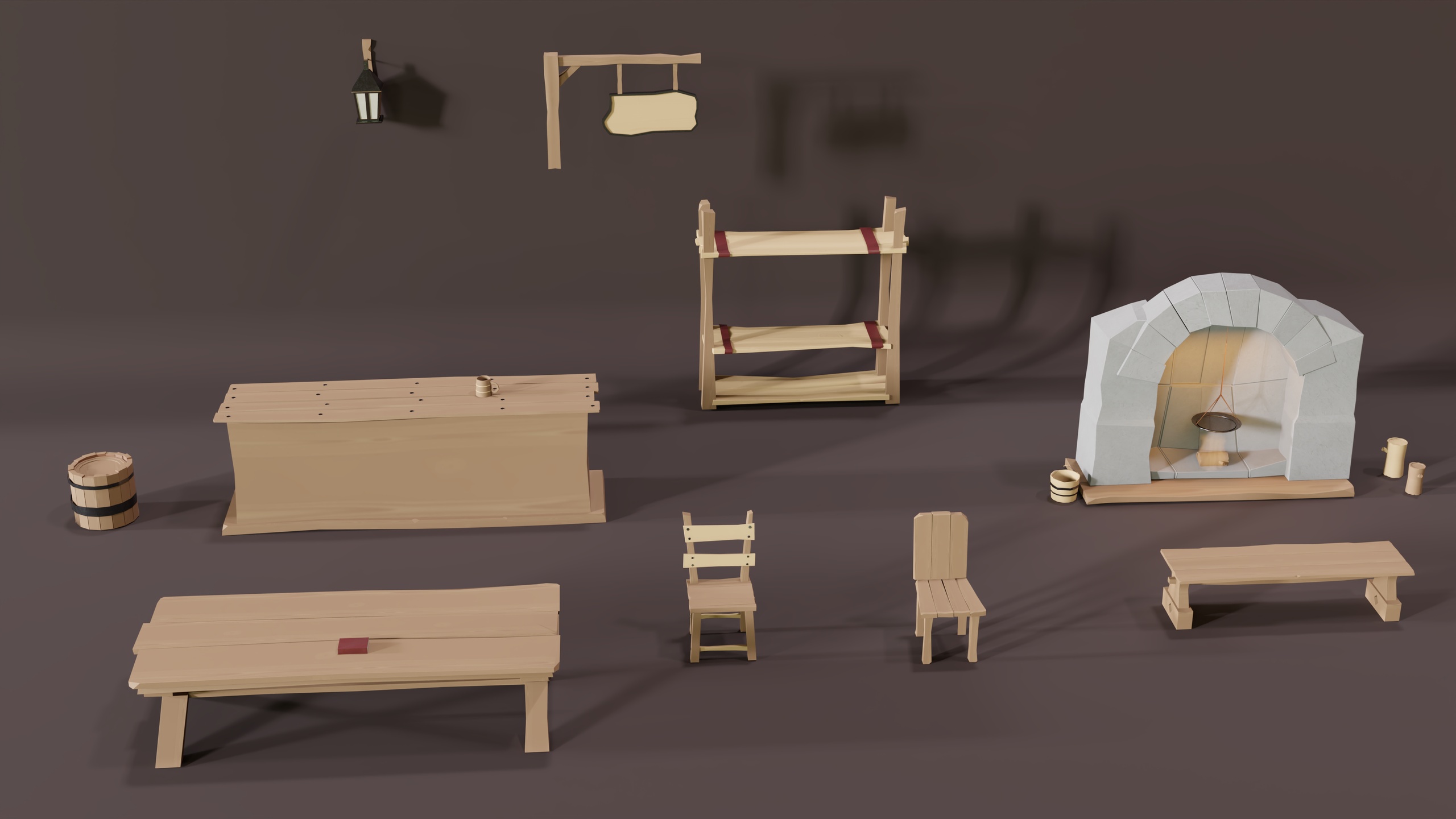 Media 1 for listing Stylized Tavern Props Pack – 15 Low-Poly Assets with Atlas