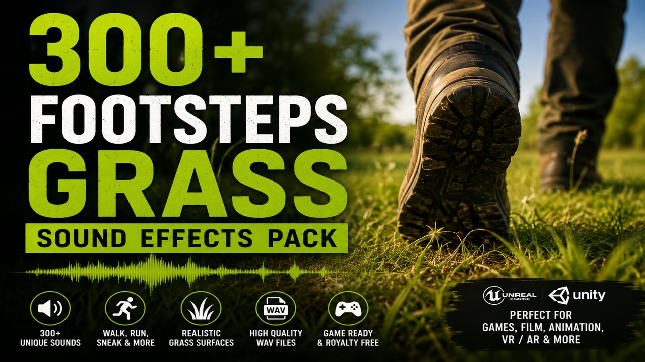 Media 1 for listing 300+ Footsteps Grass Sound Effects Pack | High-Quality WAV Audio for Games, Film
