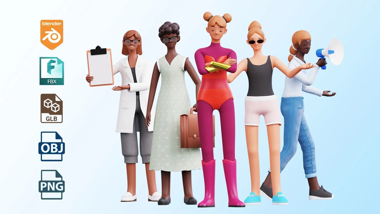 Media 1 for listing Humanz Female - Rigged Modular Cartoon Character Pack