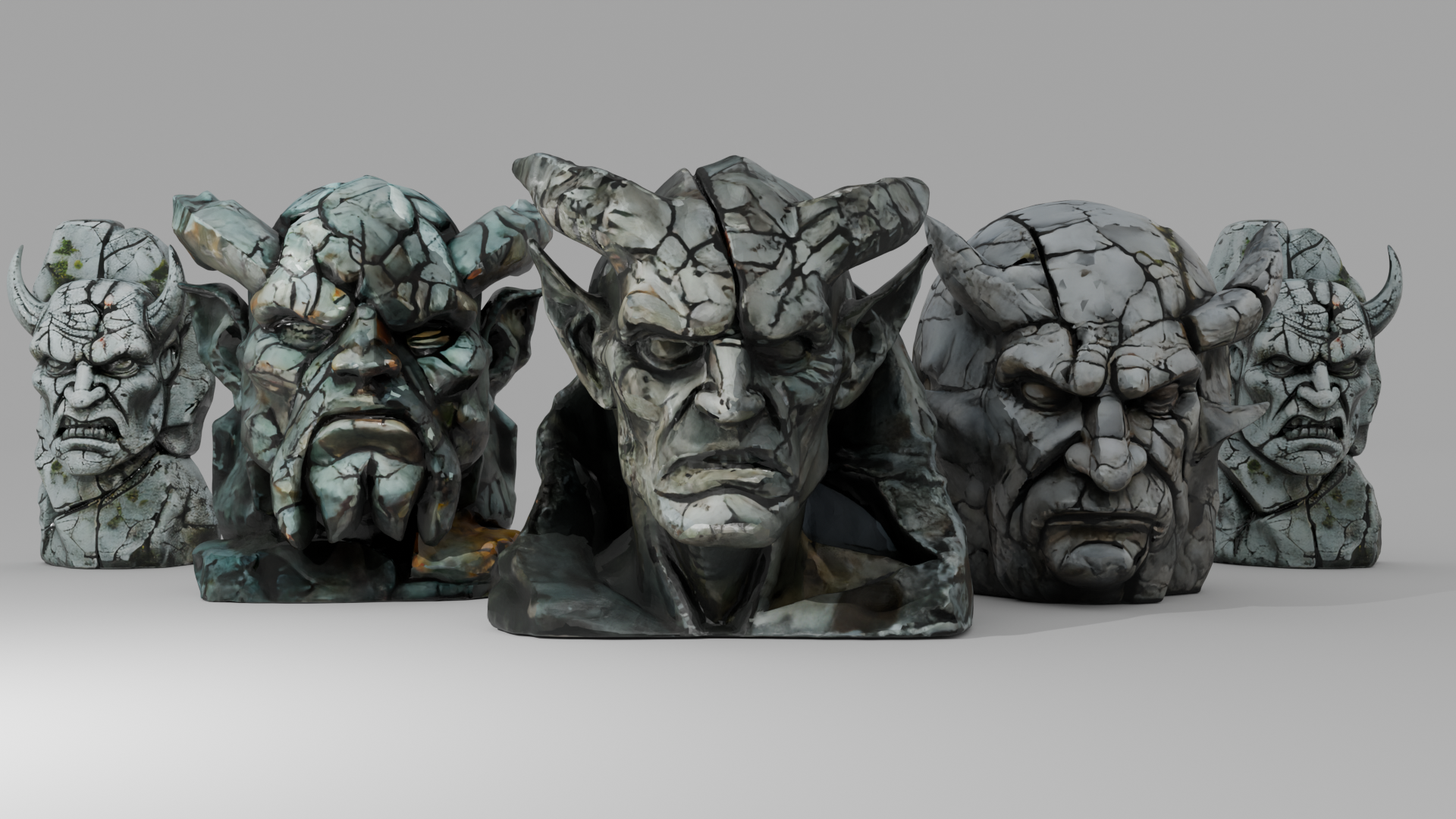 Demonic Stone Statue Pack Cracked Ancient Idol Props PBR | Fab