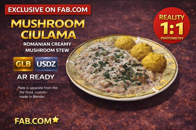 Mushroom Ciulama | Romanian Food Photogrammetry 3D Model — Cobalt Game Assets