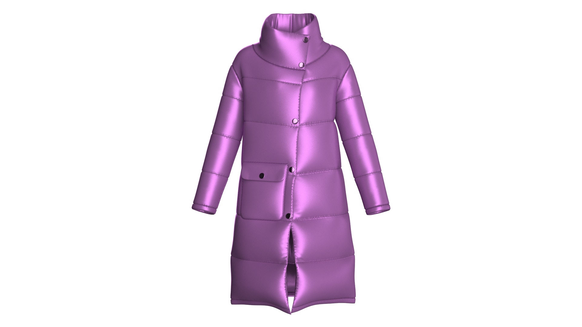 Media 1 for listing Girls High Neck Purple Long Puffer Coat | High Poly