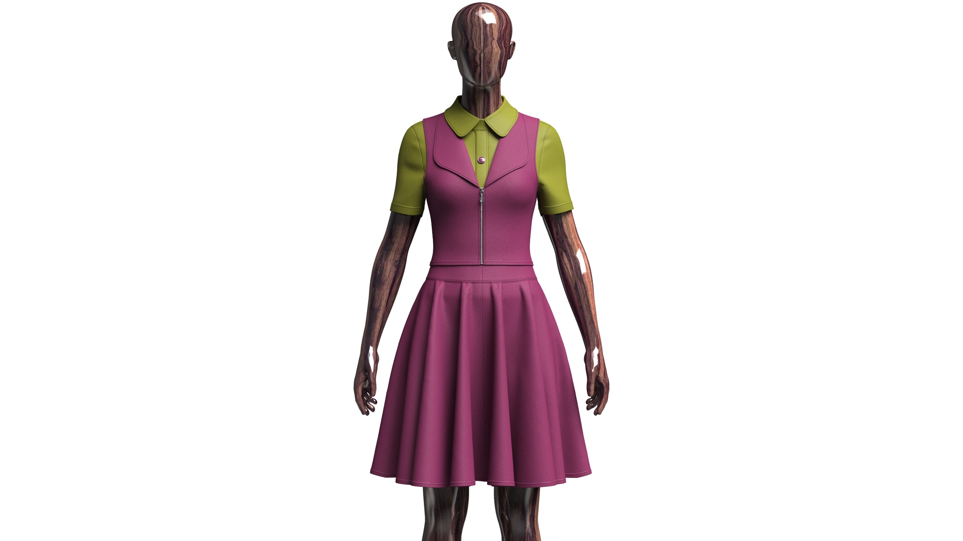 Media 1 for listing Girls Zippered Vest Overlay Shirt With Skirt - Outfit | High Poly