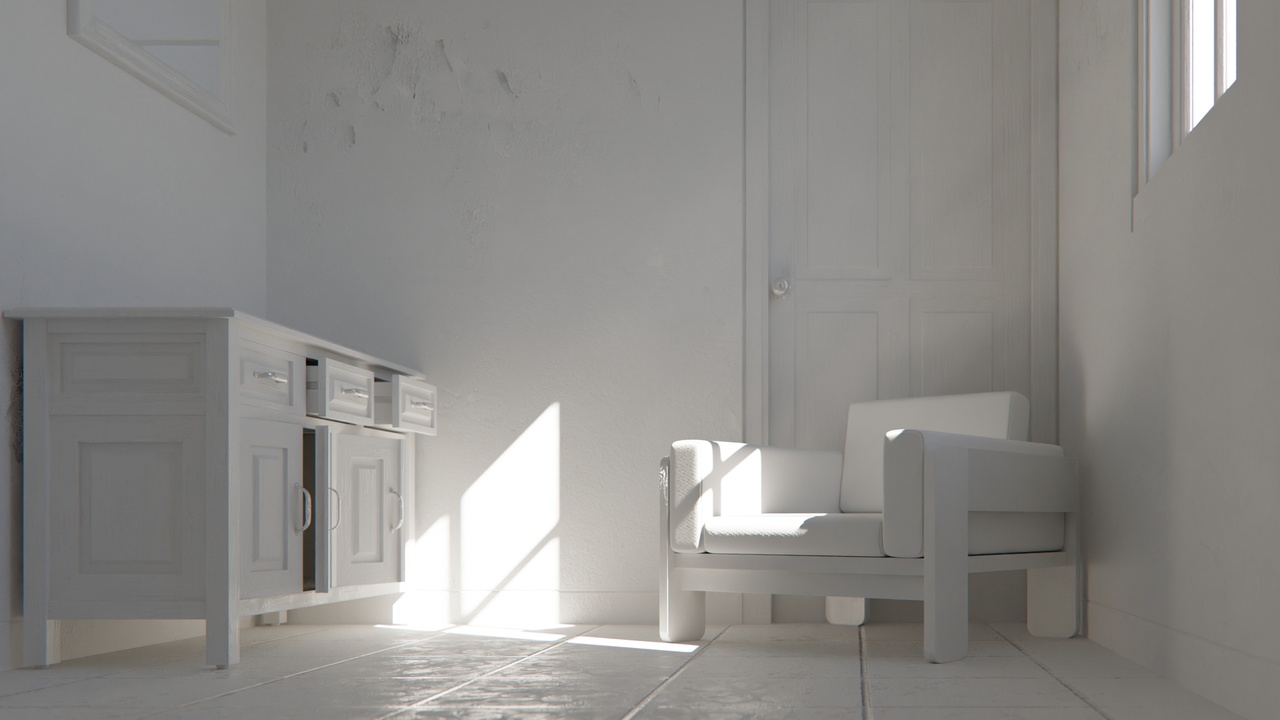 Media 1 for listing Cinematic Rustic Interior 3D Scene with Vintage Red Armchair
