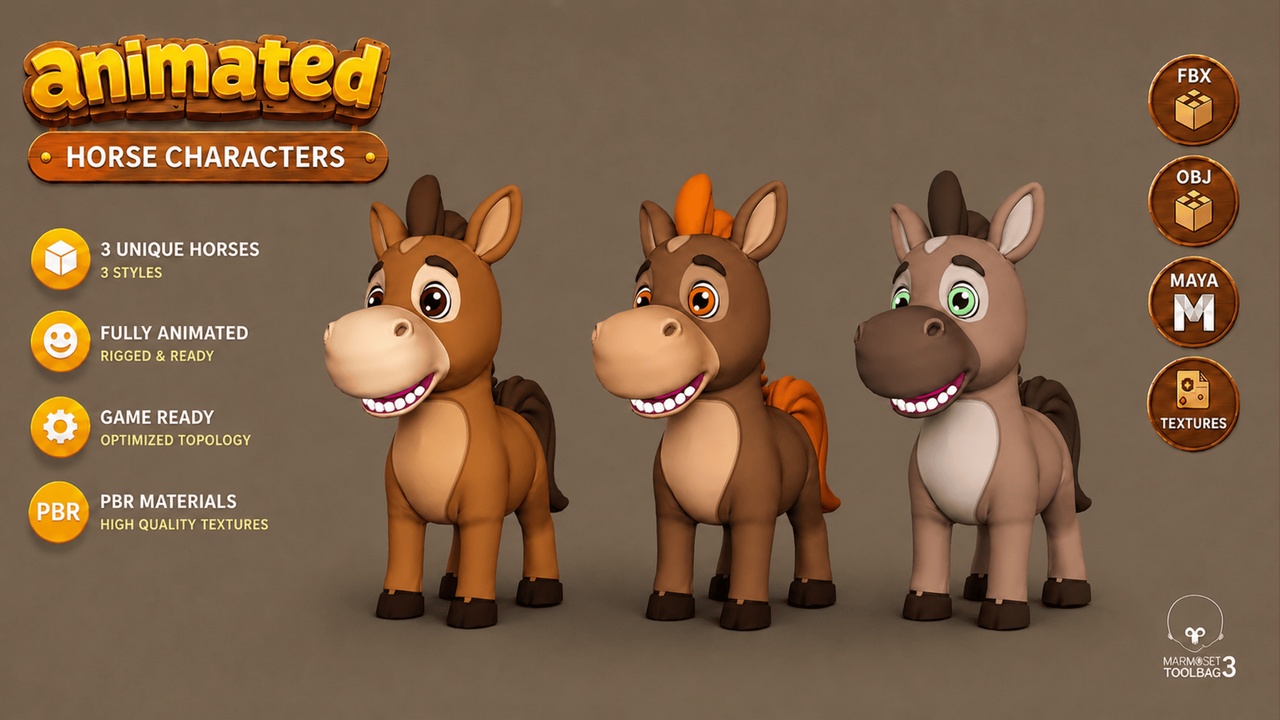 Media 1 for listing Animated Farm Horse Game Ready Low-poly 3D model