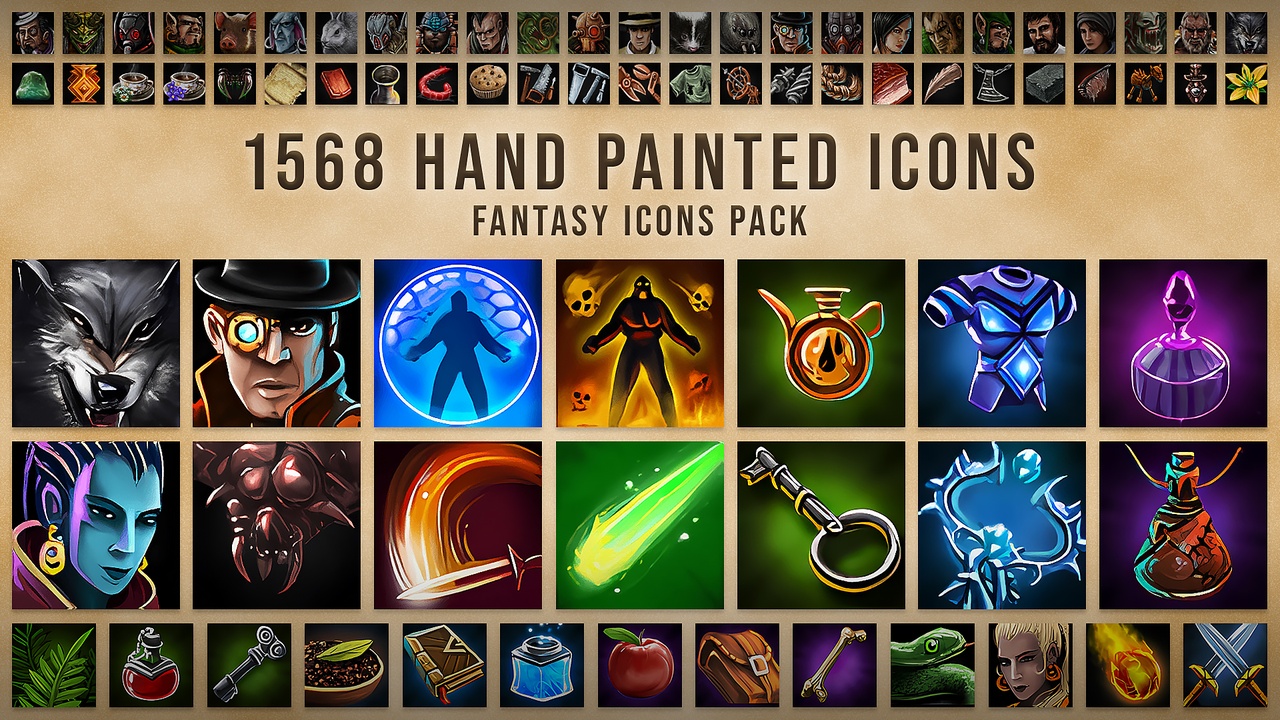 Media 1 for listing Fantasy RPG Icon Pack – Over 1500 Stunning Hand-Painted Assets