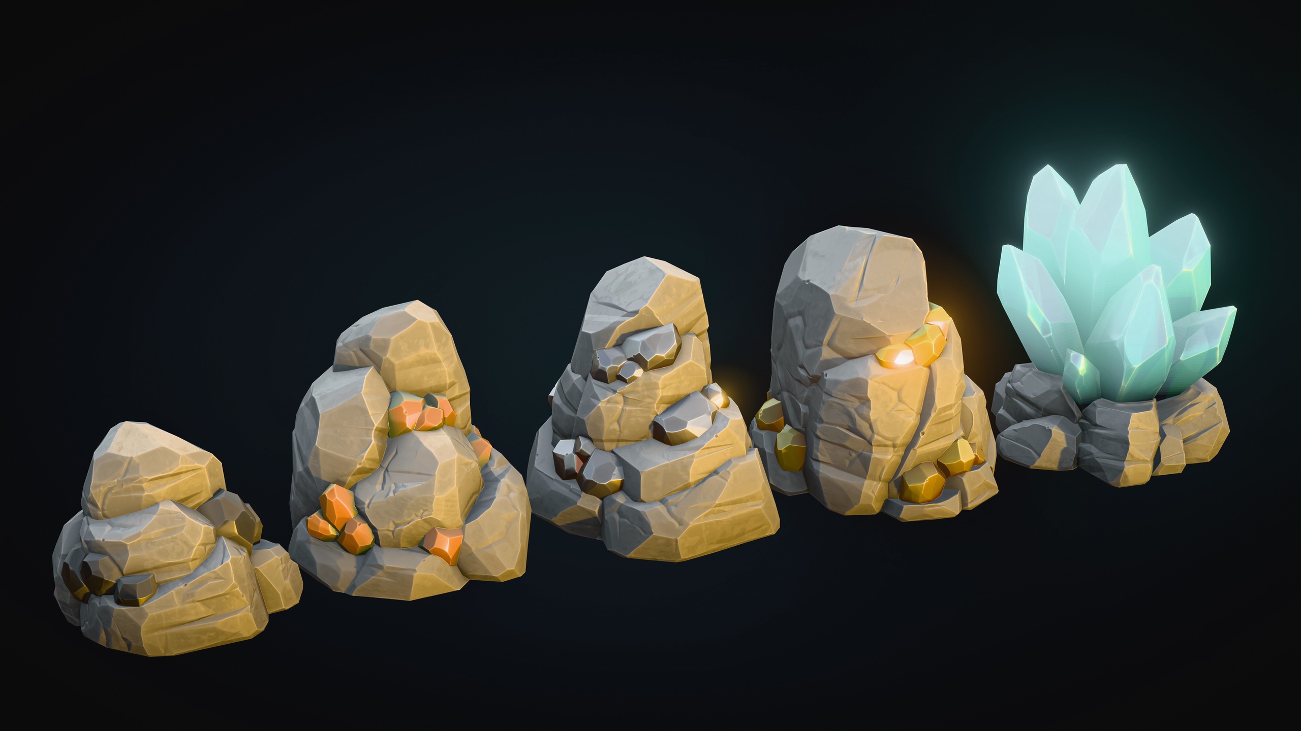 Multimedia 1 para anuncio Stylized Ores - Coal, Iron, Copper, Gold, Gemstone Mineral Rocks