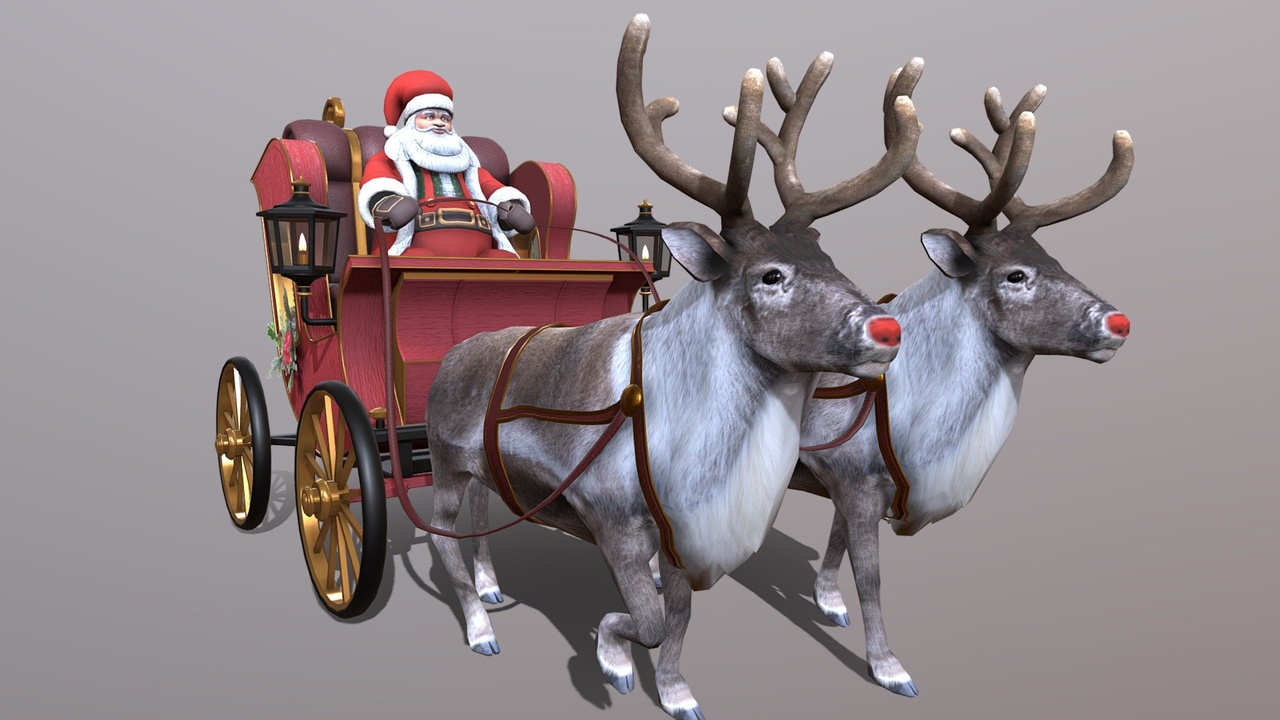 File multimediali per l'articolo Lowpoly Santa Carriage with Red-Nose Reindeers – Rigged & Animated: 1