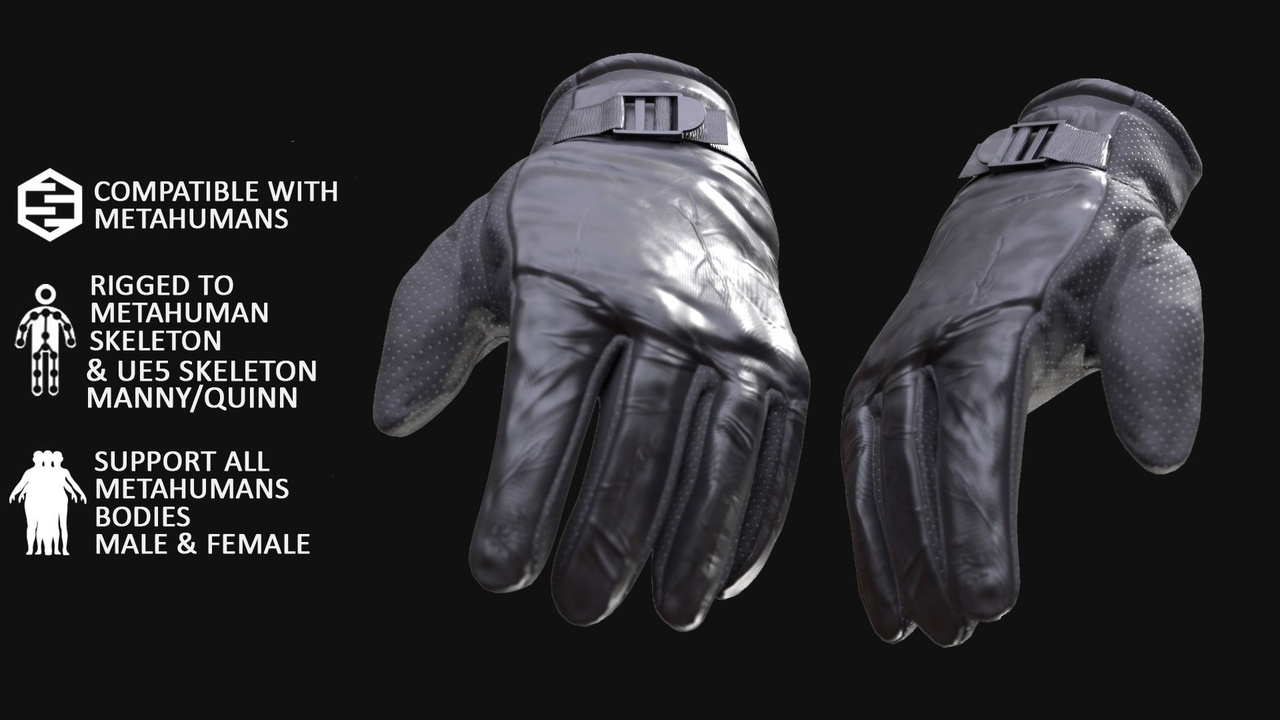 Media 1 for listing 3D Gloves Model For Metahuman 41 - All MH Bodies & UE5 Skeletons - Rigged