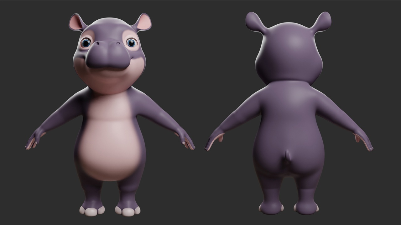 Media 1 for listing Hippo Cartoon - Topology + UV Map