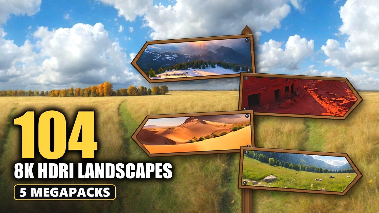 Media 1 for listing Landscape HDRI Bundle - 104 8K Panoramas: Grassland, Winter, Desert & Meadow