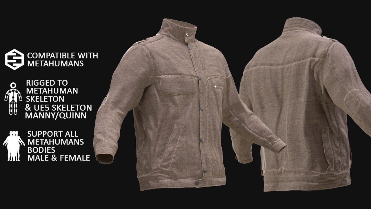 الوسائط 1 للقائمة 3D Jacket Model For Metahuman 142 - All MH Bodies & UE5 Skeletons - Rigged