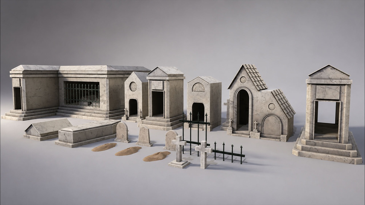 Media 1 for listing Stylized Graveyard Kit – Modular Cemetery Assets (Game Ready, 4K PBR)
