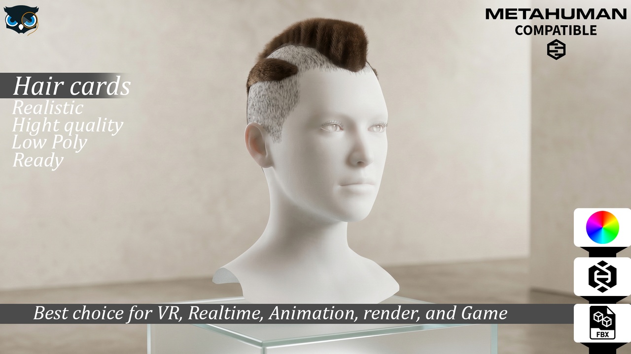 Media 1 for listing Cyberpunk Mohawk Hair Cards Real Time Punk Hairstyle MetaHuman Compatible