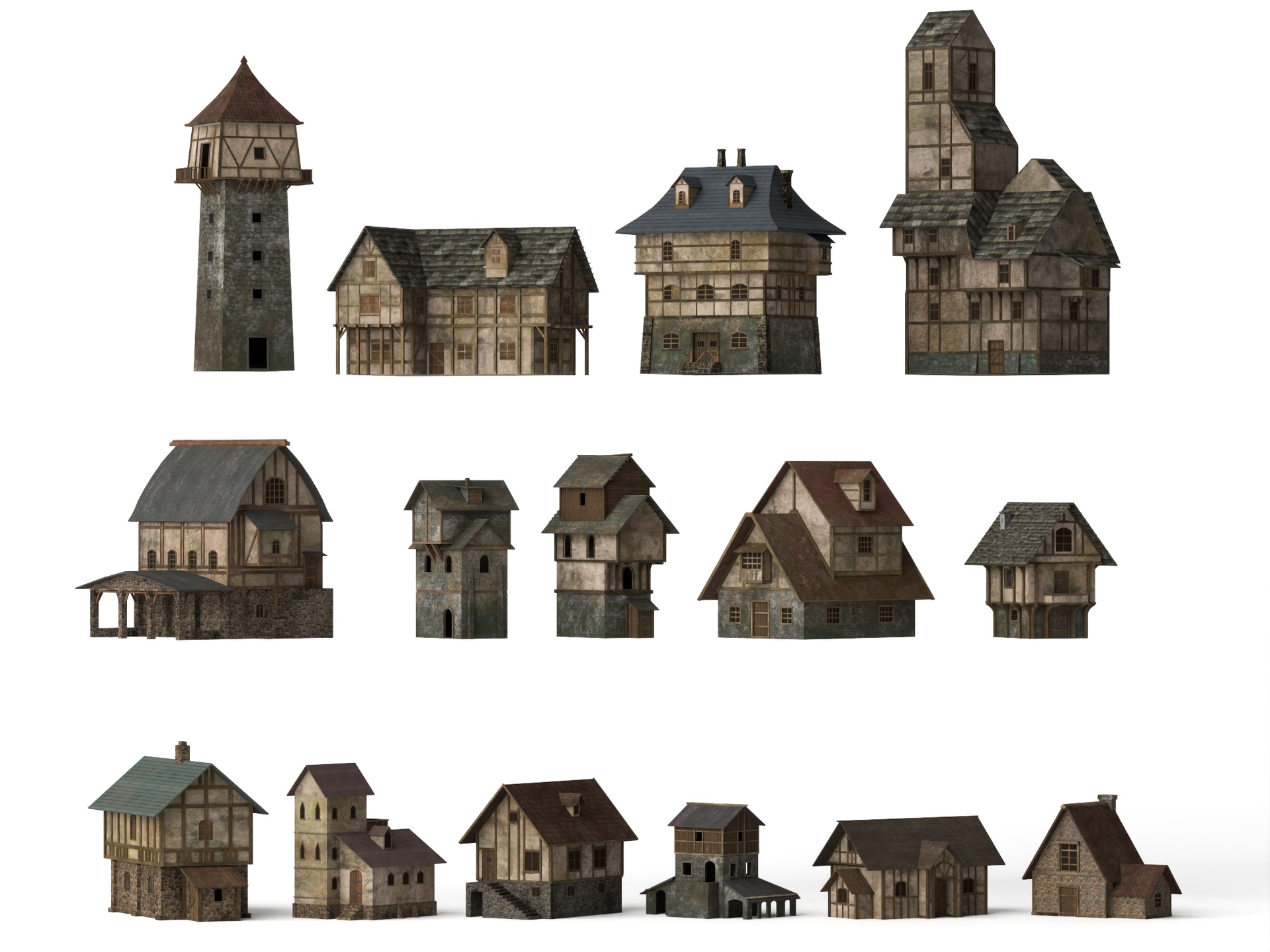 Media 1 for listing Medieval Half Timbered Old Houses 3D Model Set