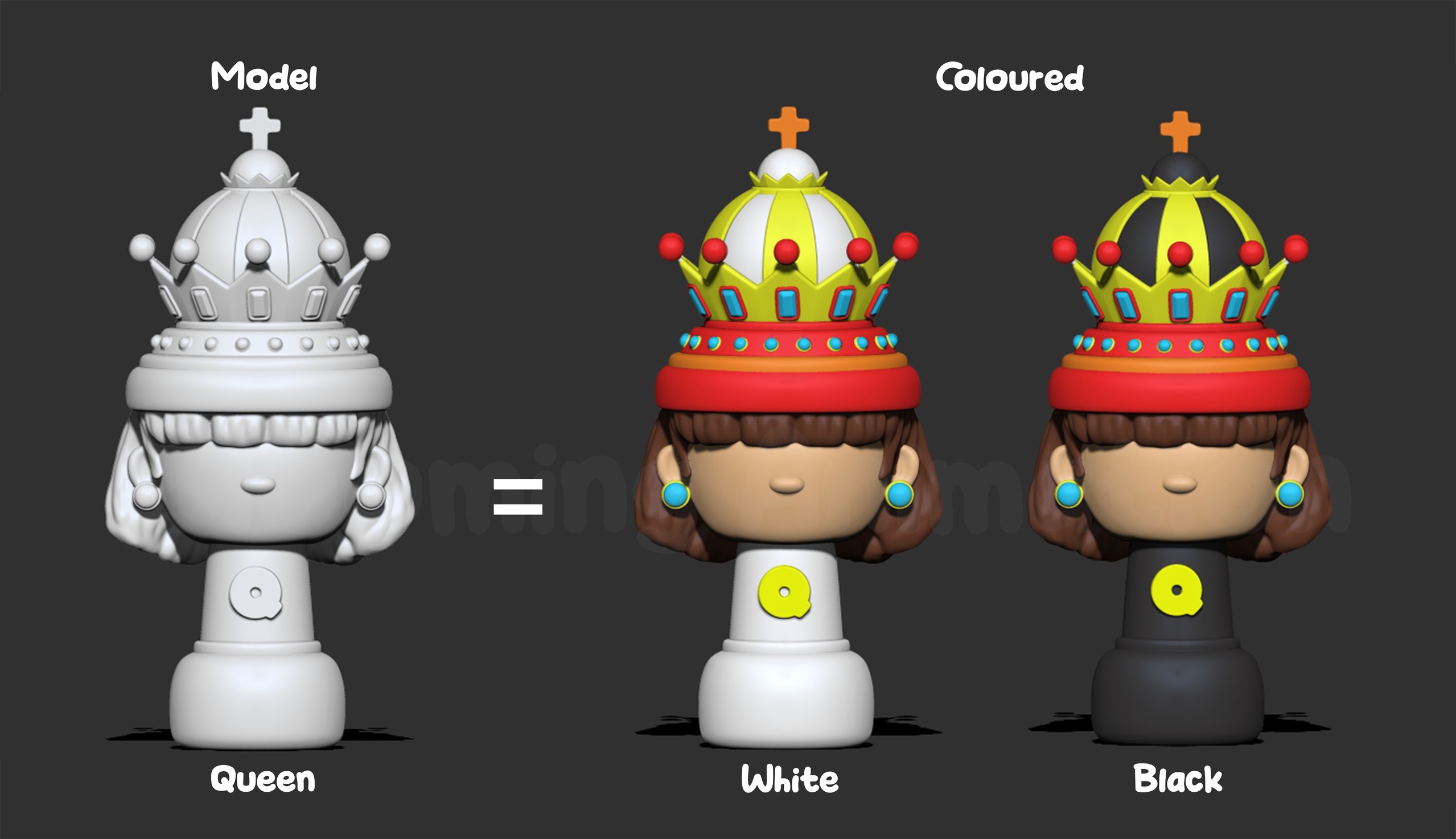 Media 1 for listing Cartoony Chess Figure for Small Children including Chess Board 3D print model
