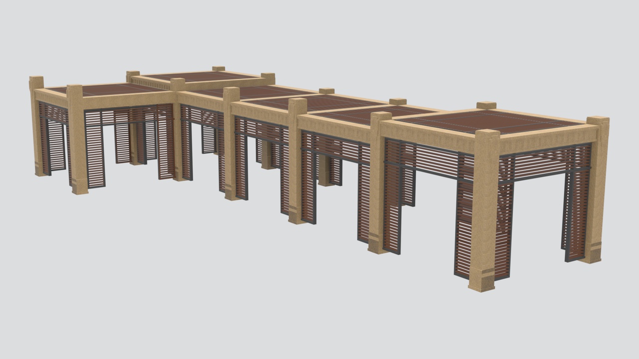 Media 1 for listing Curved Wooden Pergola with Stone Base Columns 3D Model