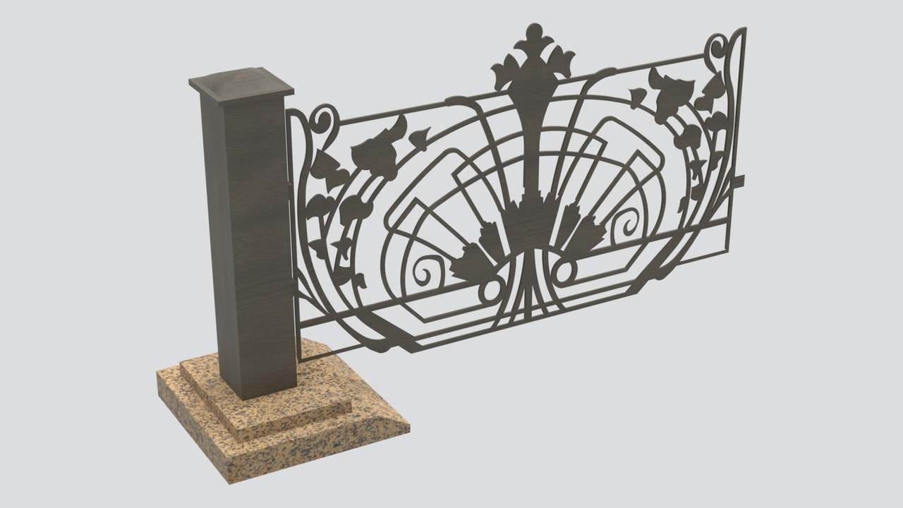 Media 1 for listing Decorative Iron Gate Panel with Vine Cutwork and Pillar 3D Model