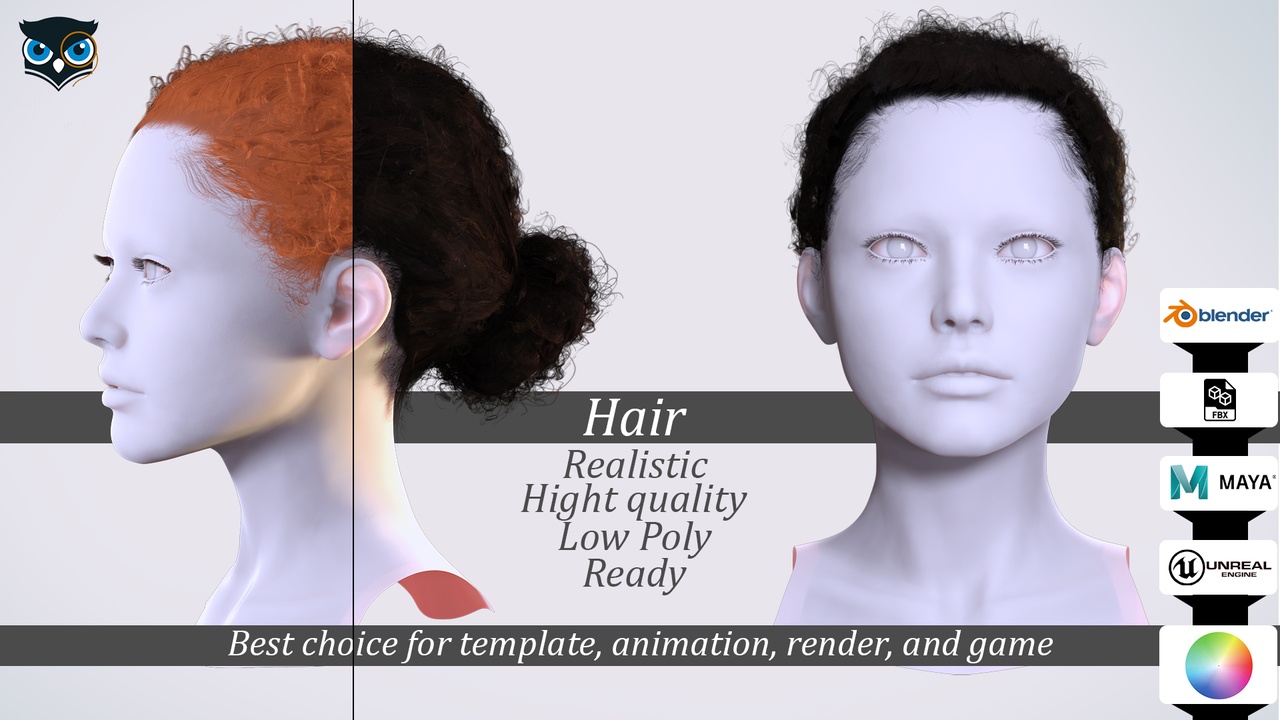 File multimediali per l'articolo Curly Bun Hairstyle -Realistic Game-Ready 3D Hair: 1