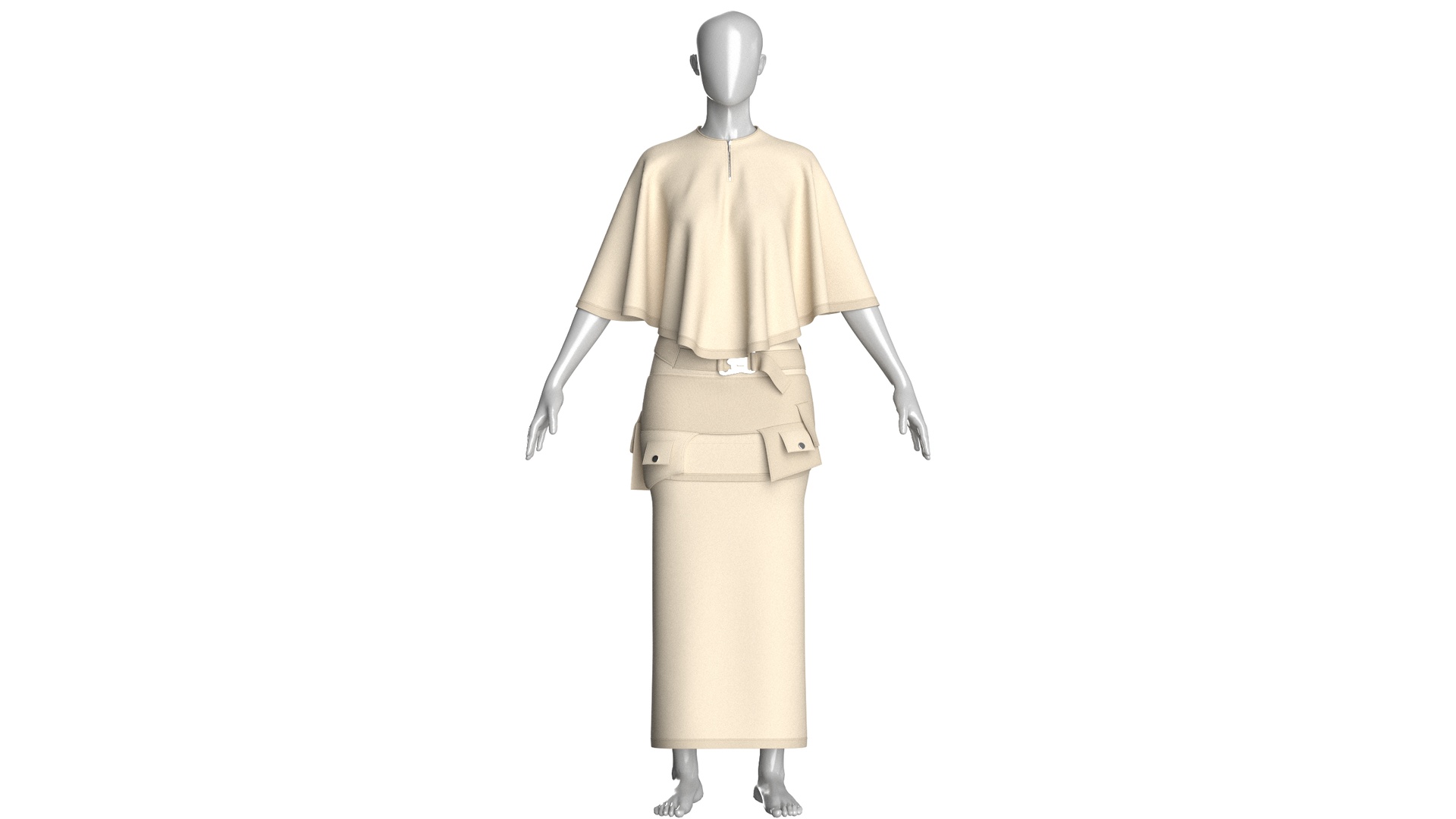 Media 1 for listing Girls Cape Top With Belted Maxi Skirt - Outfit | High Poly
