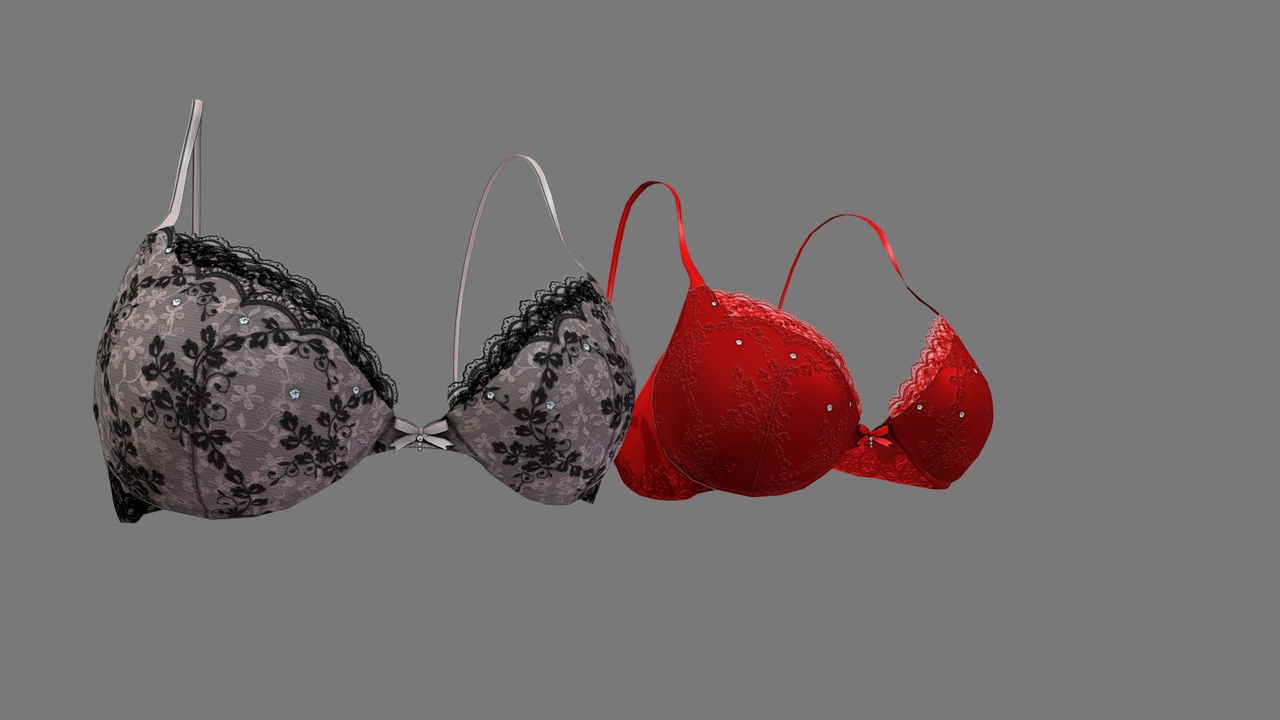 出品Female Bombshell Lace Bra 3D Model - Floral Lingerie in Red & Blackのメディア1