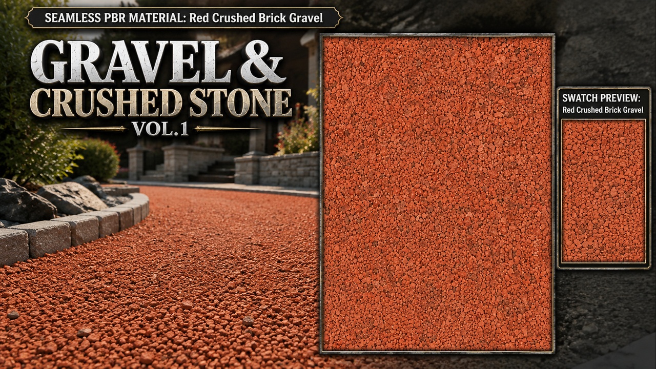 Media 1 for listing Gravel & Crushed Stone Path Ground Materials - 10 Seamless 4K PBR Textures