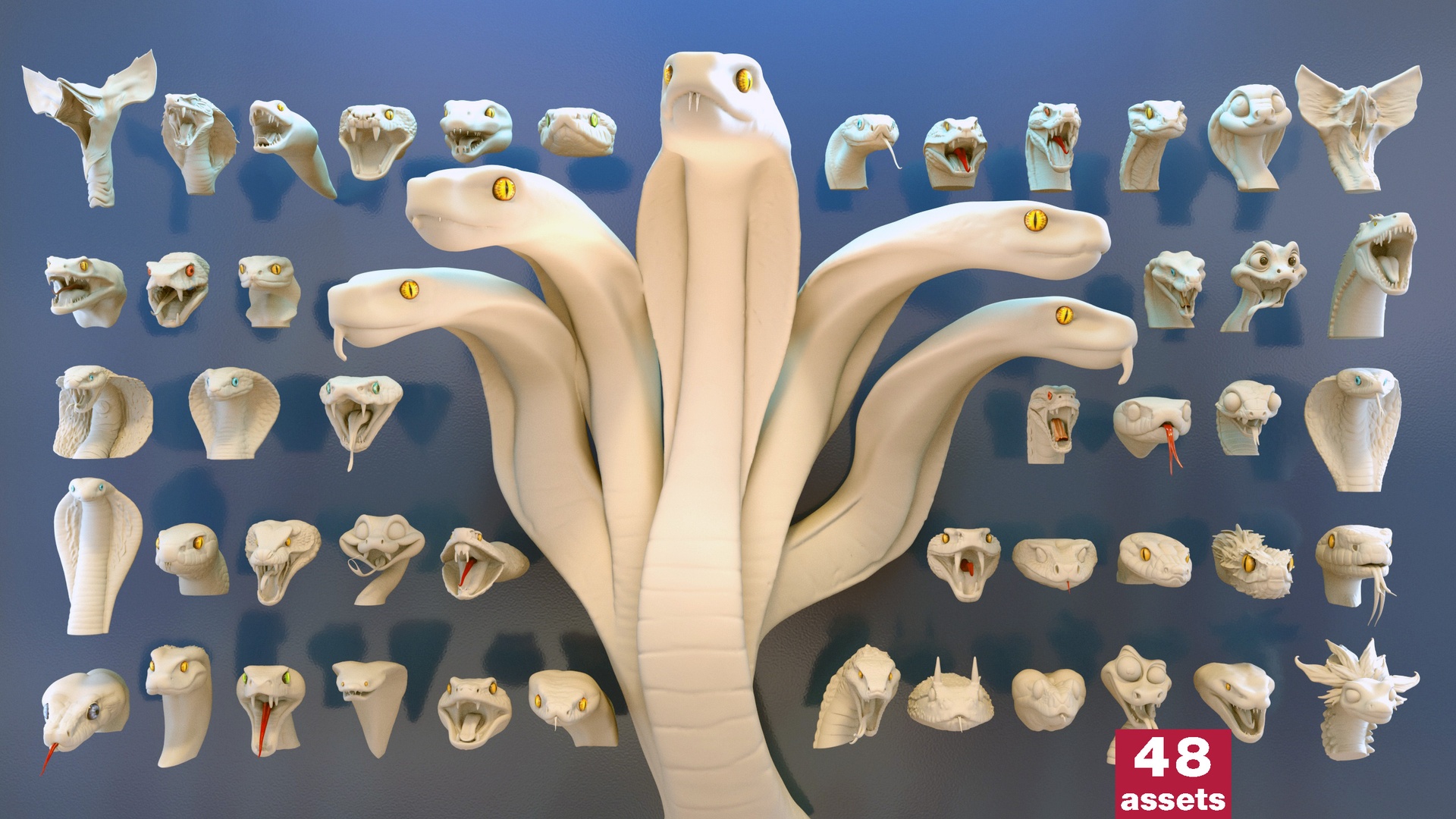 Media 1 for listing Ultimate Snake Head Pack - 48 HighPoly 3D models