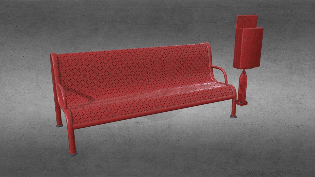 Medium 1 für Eintrag Garbage Can and City Bench - Low Poly (4k)