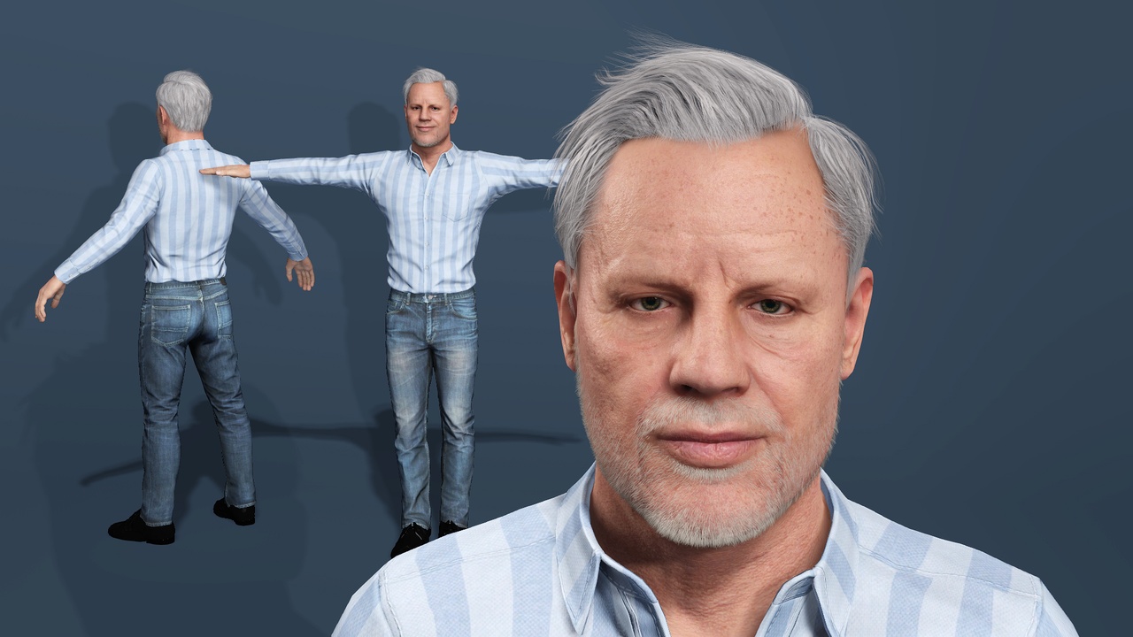 Media 1 for listing Realistic ElderlyMale Model with Full Rig Facial Expressions高度 逼真老年男性全身绑定面部表情