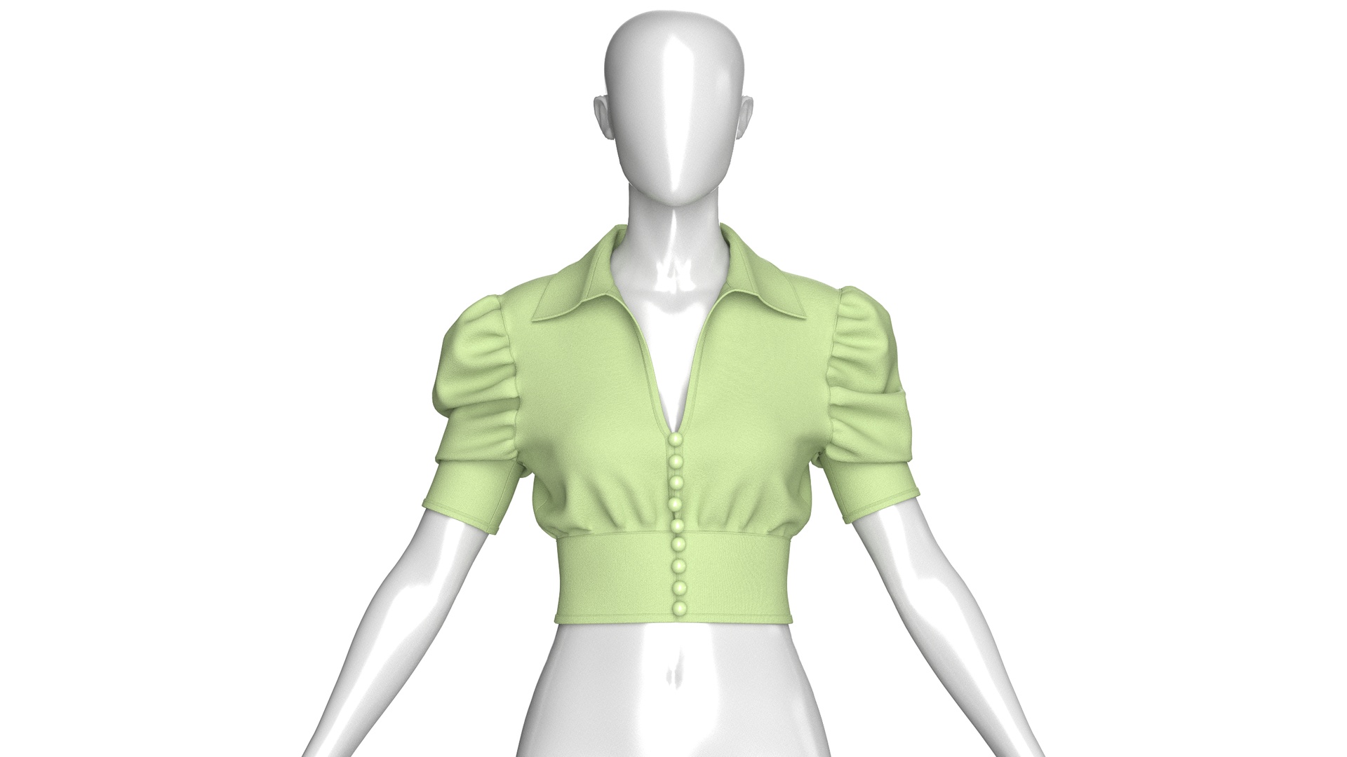 Media 1 for listing Girls Puff - Sleeve Button Up Crop Top | High Poly