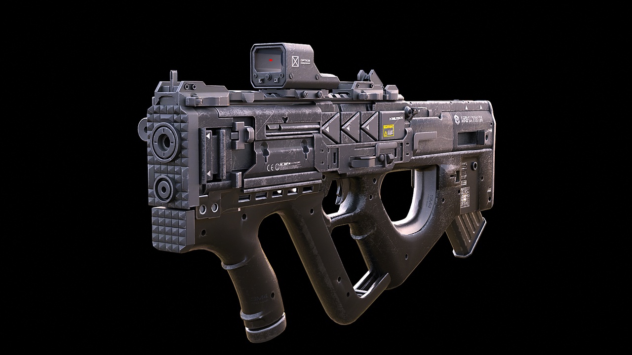 Media 1 for listing Sci-Fi Droid Futuristic Submachine Gun Game Ready Low-poly 3D model