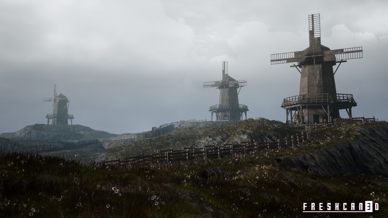 Media 1 for listing Medieval Windmill with interiors ( Medieval Rural Windmill, Medieval Landscape )