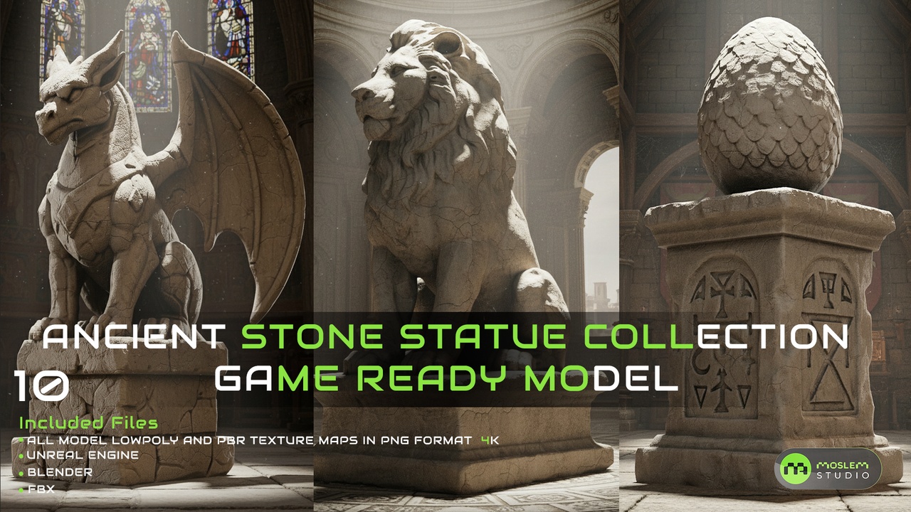 Media 1 for listing Ancient Stone Statue 10 Game-Ready Models
