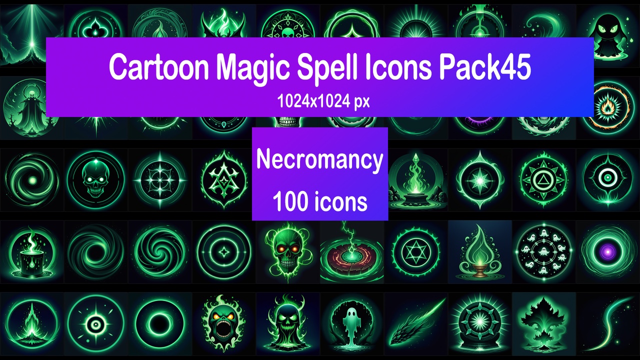 Media 1 for listing Cartoon Magic Spell Icons Pack45 - Necromancy